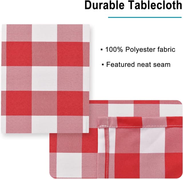 Detalle de Hiasan Checkered Tablecloth Rectangle (Red & White Gingham) — Waterproof, Wrinkle-Resistant Polyester, 52 x 70 Inch