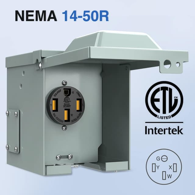 Detalle de Nilight 50AMP RV EV Power Outlet Box (NEMA 14-50R, 125/250V) Lockable, Waterproof Enclosed Receptacle
