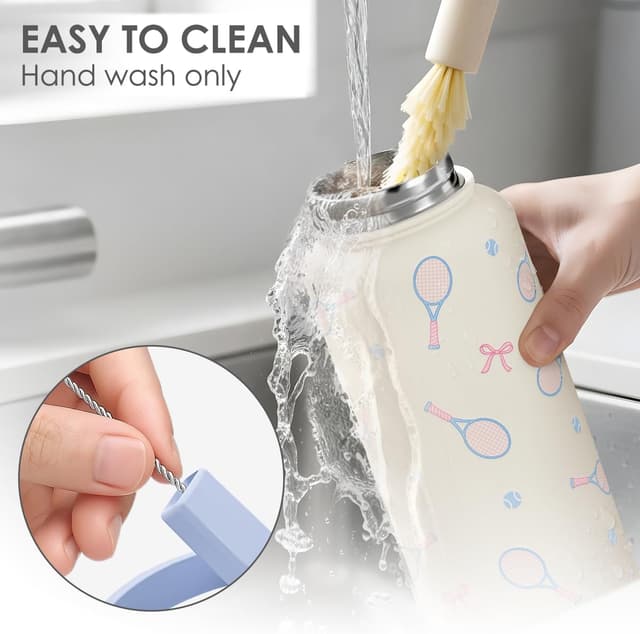 Detalle 2 de Tennis 32oz Stainless Steel Water Bottle with Lid & Straw — Insulated Sport Bottle for Gym, School, and Days Out