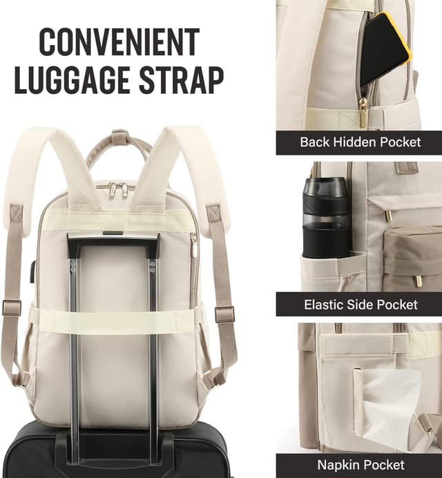 Detalle 2 de LOVEVOOK Rucksack Damen 15,6 Zoll Khaki