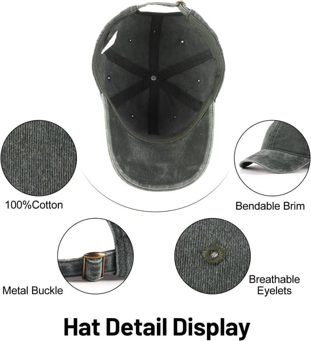 Detalle de Zylioo XL/XXL Vintage Baseball Cap für große Köpfe (Washed Cotton, waschbar)