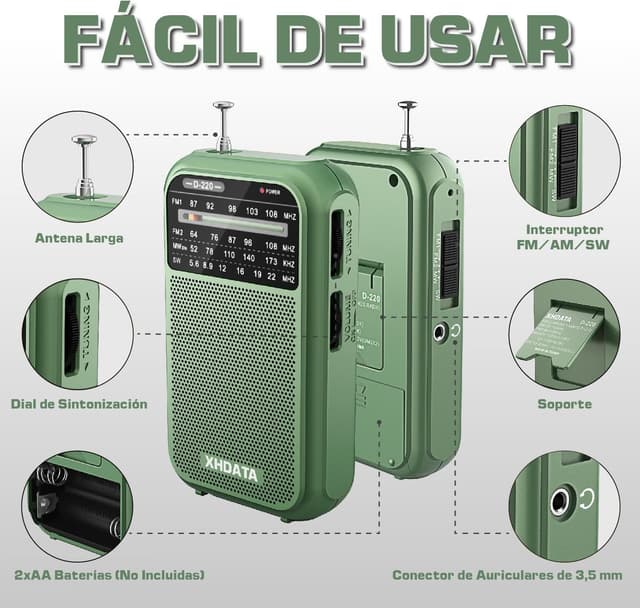Detalle 2 de XHDATA D220 Radio portátil FM AM SW 125 g