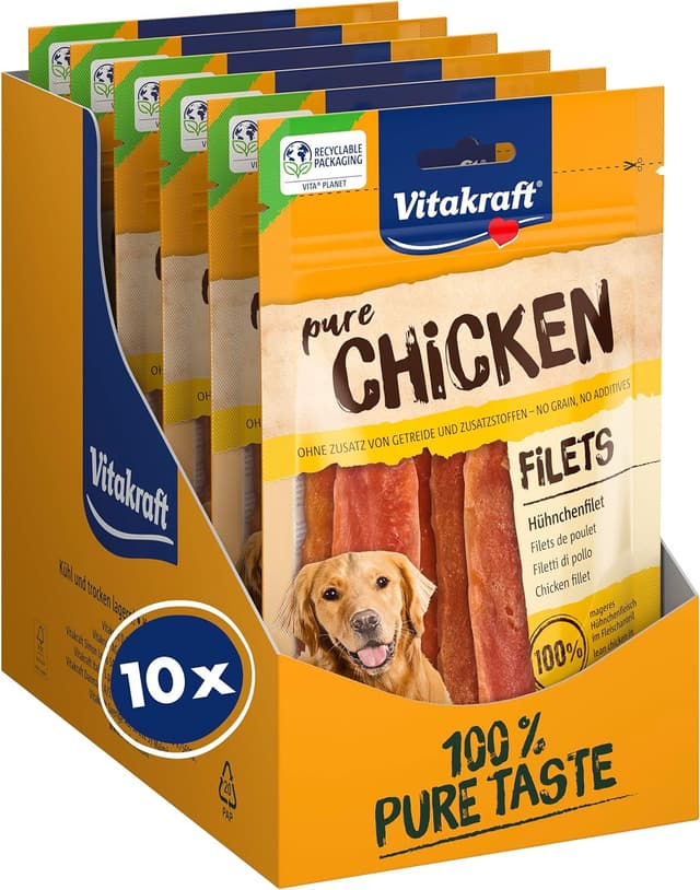 Detalle de Vitakraft Pure Chicken Filets Hundeleckerli aus Hühnerbrust, ohne Zucker (10x 80 g)