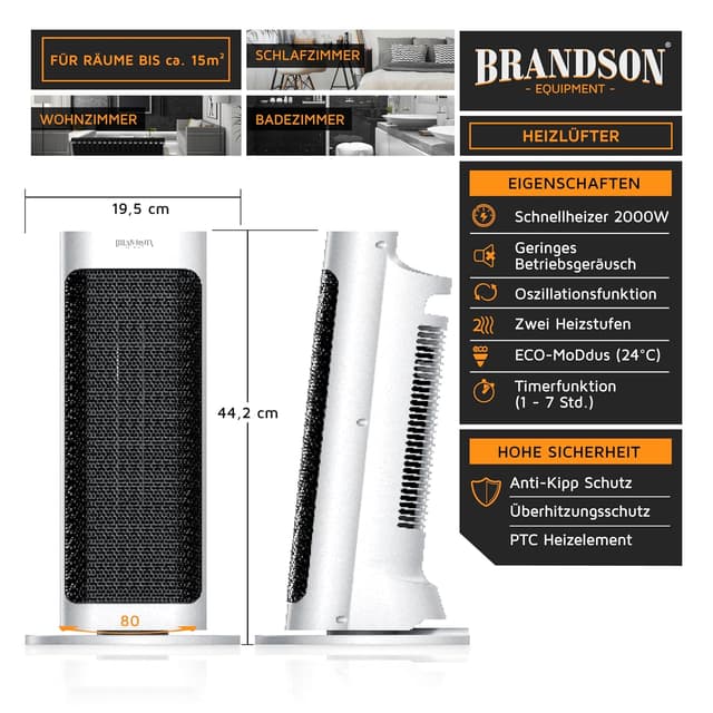 Thumbnail 1 de Brandson Heizlüfter mit Fernbedienung — Thermostat, Timer