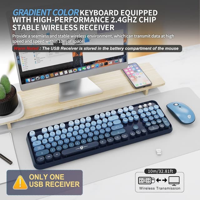 Detalle de FOPETT Wireless Keyboard and Mouse Combo (2.4G) with 104-Key Retro Typewriter Style Keys