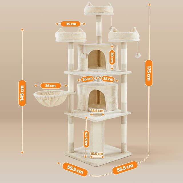 Detalle de Yaheetech Kratzbaum 174 cm mit 3 Aussichtsplattformen und Spielhaus (beige)