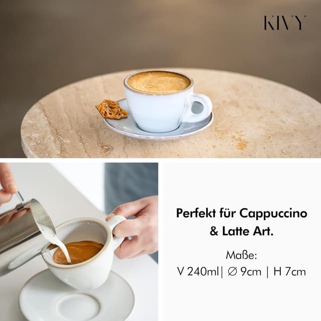 Thumbnail 3 de KIVY Cappuccino Tassen Set 4x180 ml Groß Grau