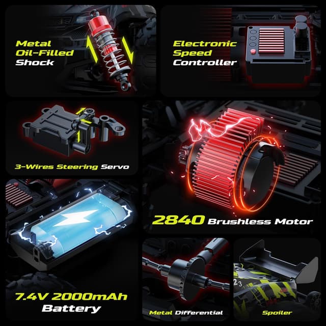 Detalle 2 de DEERC Voiture Télécommandée Brushless 1:14 4WD tout-terrain jusqu’à 43 MPH, LED 7 couleurs