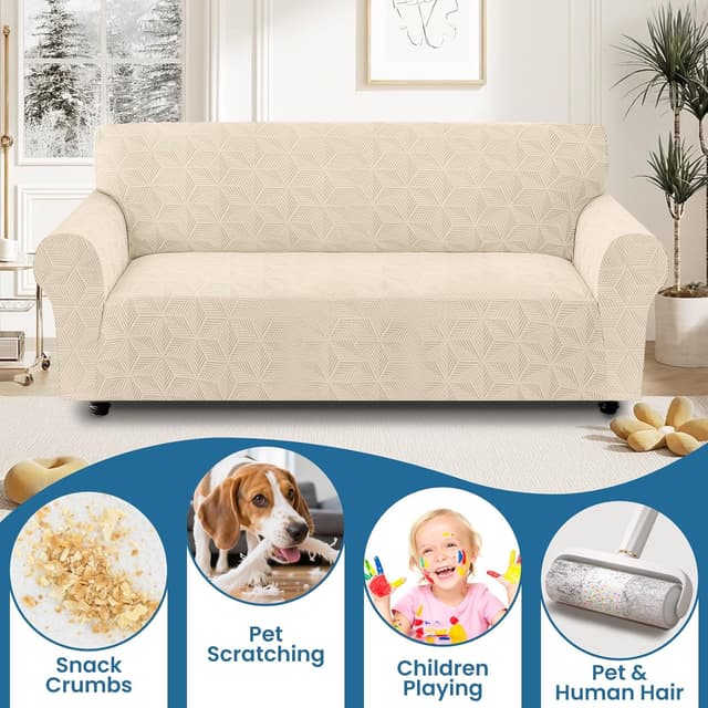 Detalle de Ystyle copridivano 1 posto con braccioli beige antiscivolo e anti-graffi