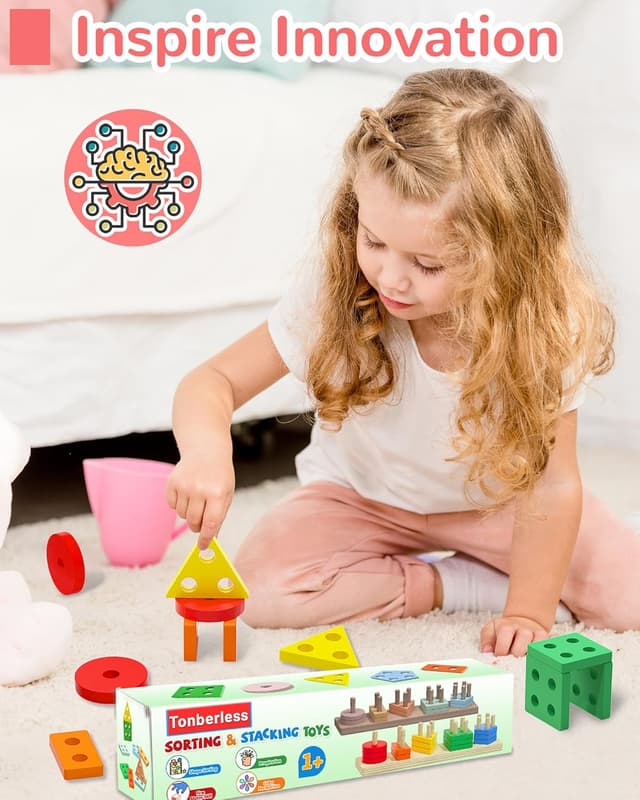 Detalle 2 de Montessori Wooden Shape Sorter Toy for Ages 1-3