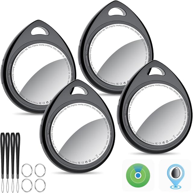 Detalle de QCOQ® Air Tags Lot de 4 Noir 2026 : traceur Bluetooth anti-perte pour clés et bagages compatible Localiser (iOS)
