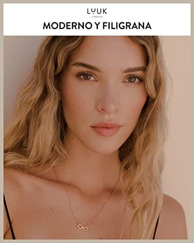 Detalle 2 de LUUK LIFESTYLE Collar de filigrana con colgante infinito y dedicatoria Happiness en acero inoxidable (rosa)