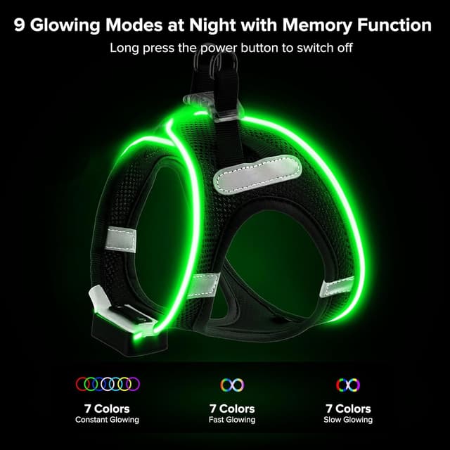 Detalle 2 de PcEoTllar Light Up Dog Harness with Rechargeable LED (Waterproof, Reflective) – Black-S