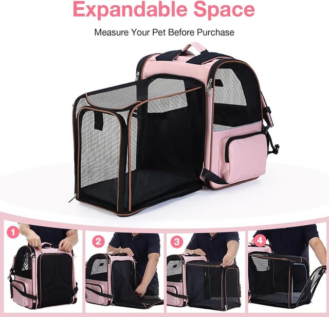 Detalle 2 de Lekesky Large Cat Carrier Backpack Expandable (Pink) – Pet backpack for small dogs & medium cats up to 25 lbs
