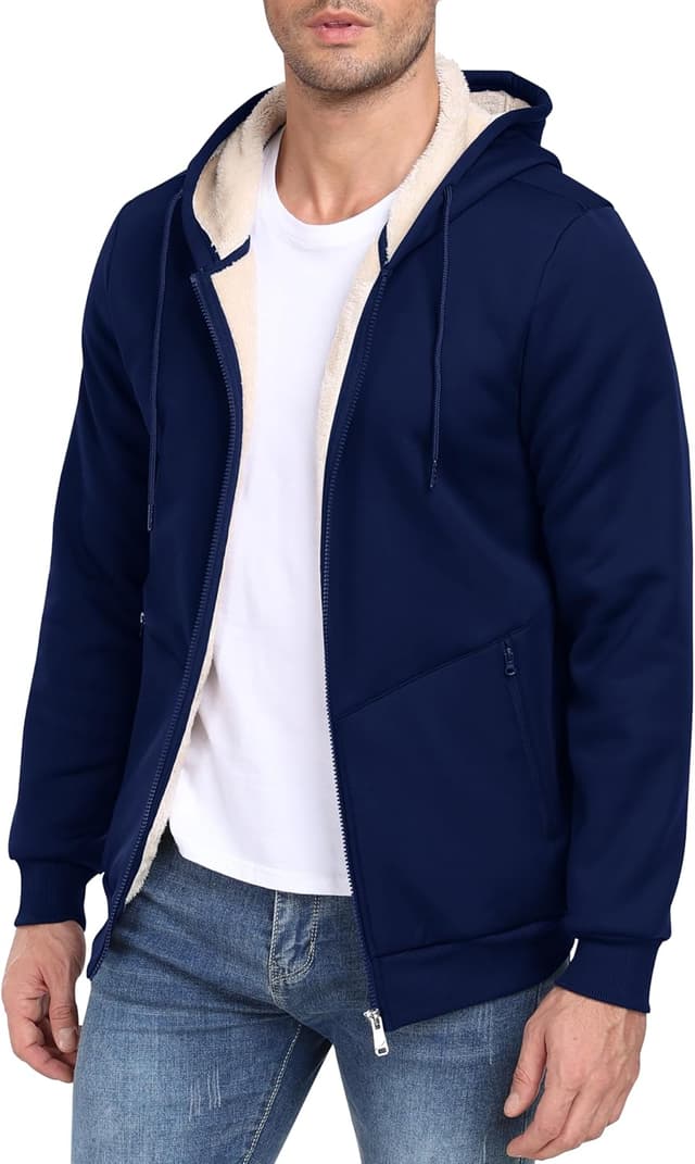 Thumbnail 2 de Veste polaire à capuche MoFiz pour homme en sherpa, fermeture éclair et poches zippées (M-3XL)