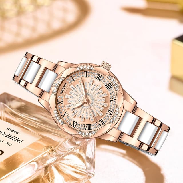 Detalle 2 de NIBOSI Orologio da donna analogico al quarzo con quadrante diamantato e sfera giratoria