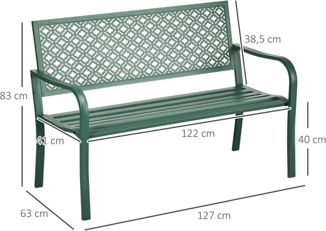 Detalle 1 de Outsunny Banc Jardin 2 places acier vert foncé