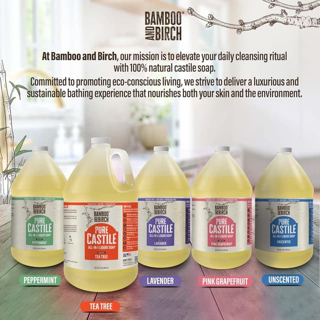 Detalle de Bamboo and Birch Pure Castile Soap Liquid (Lavender) — 64 oz, natural palm-oil-free liquid soap