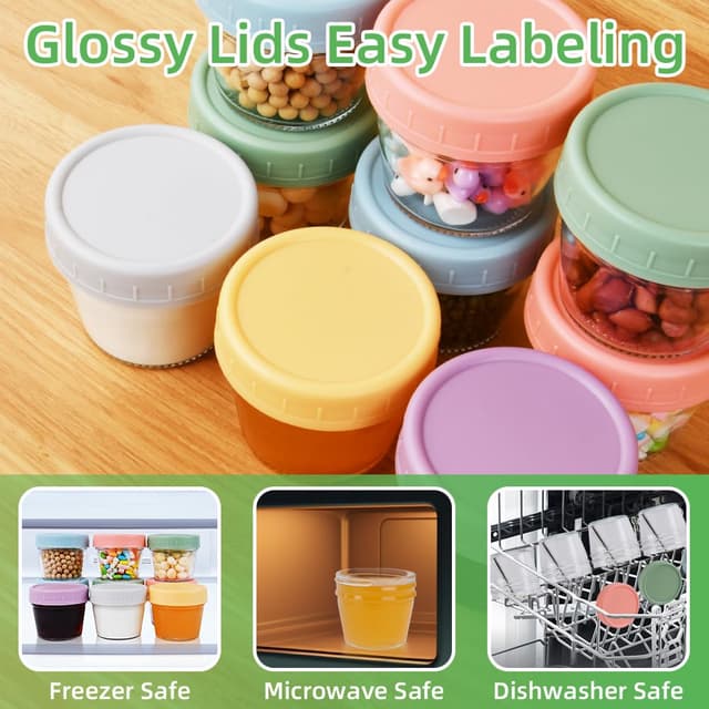 Detalle de Aolso Babynahrungs-Aufbewahrungsbehälter Set (12 Gläser) mit luftdichten Deckeln