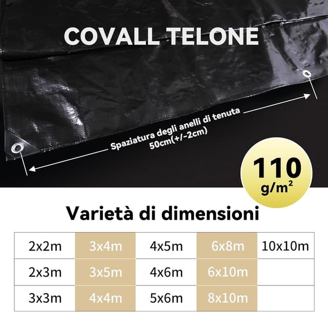 Detalle 2 de COVALL Telone 3x4 m 110 g/m² nero
