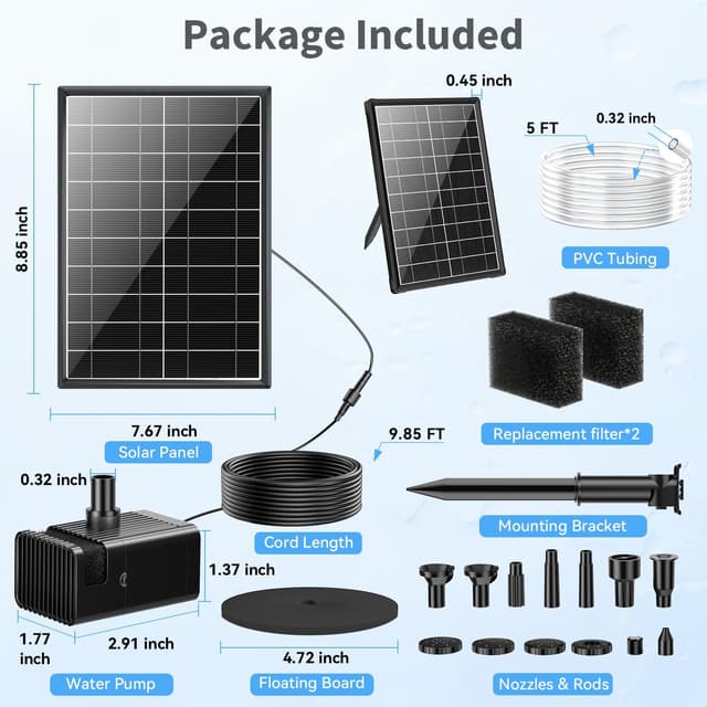 Thumbnail 6 de POPOSOAP 8W Solar Fountain Pump for Bird Bath with 8 Nozzles, Glass Solar Panel & Low-Water Auto Stop