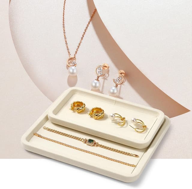 Thumbnail 8 de Papten Bandeja apilable para joyas de microfibra, beige, 35x24cm