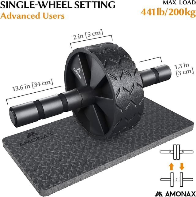Detalle de Amonax Convertible Ab Wheel Roller with Large Knee Mat – double wheel core rollout trainer for home or gym