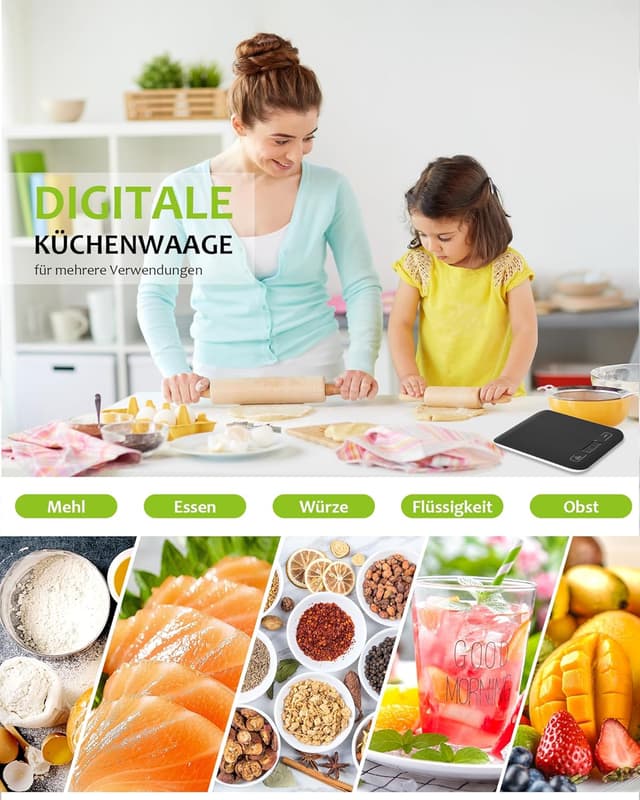 Thumbnail 6 de Digitale Küchenwaage mit LCD-Display, Tara-Funktion & 1-g-Schritten (schwarz)