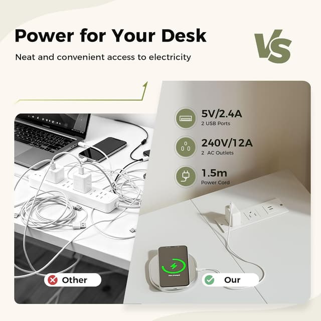 Thumbnail 6 de Mericonia Small L-Shaped Desk with Power Outlets, 140x70 cm (White) with Reversible Shelves