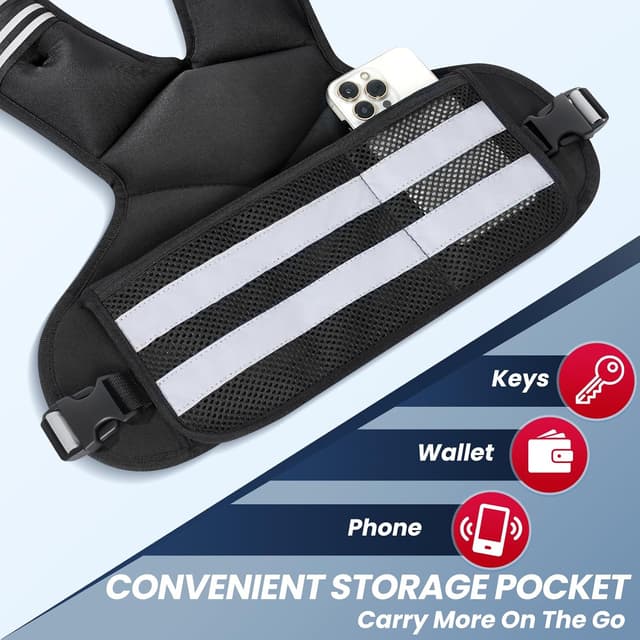 Detalle de Adjustable Weighted Vest (4-11 lb / 11-18 lb / 20-32 lb) with 6 Iron Sandbags, Storage Pockets & Reflective Stripes