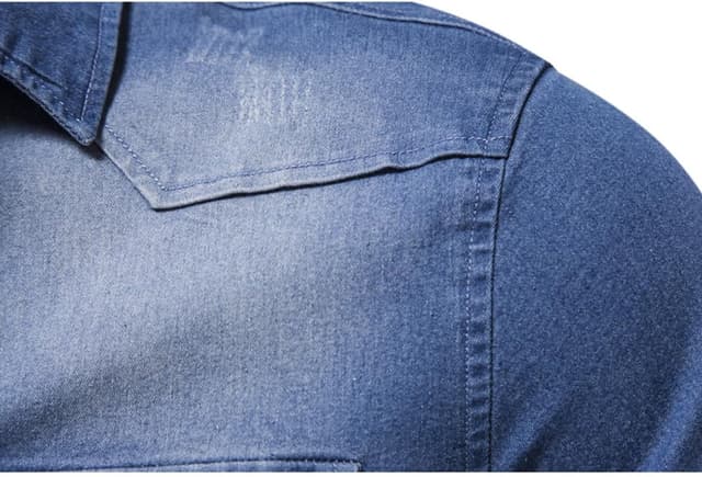 Detalle de Morbuy men’s denim shirt jacket (regular fit) in black with pockets