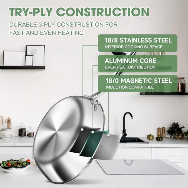 Thumbnail 5 de 3-Ply Stainless Steel 11-Piece Cookware Set