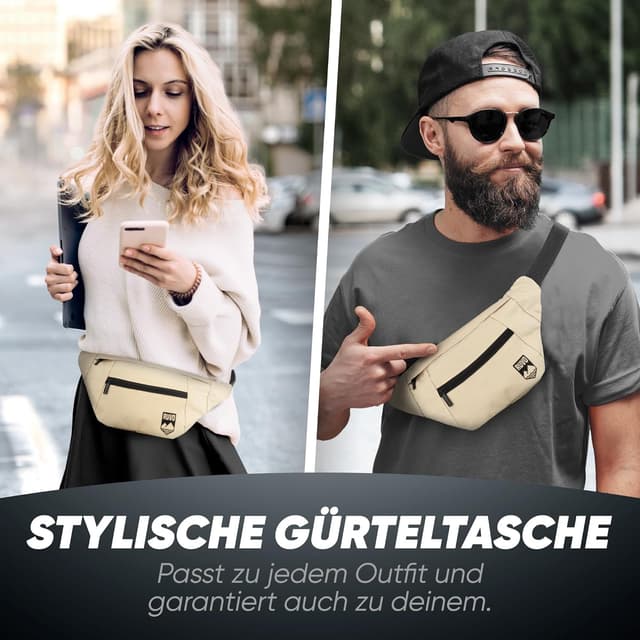 Detalle de RUVO Sac banane beige unisexe à 4 compartiments zippés