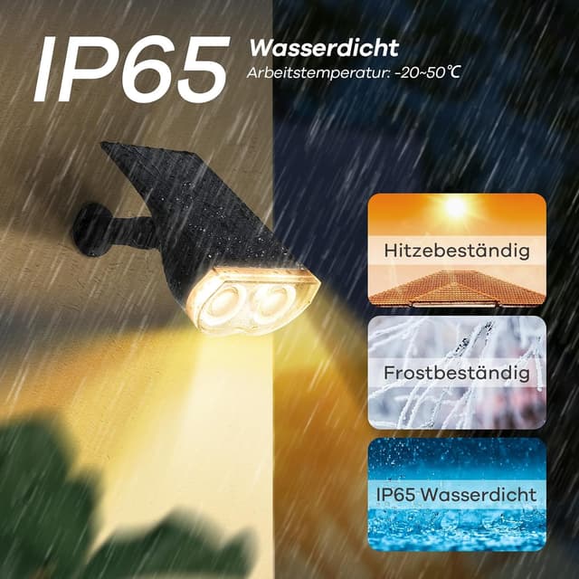 Detalle de Linkind LED-Solarstrahler StarRay mit Dämmerungssensor (Dusk to Dawn), IP65, 800 lm, 3000 K – 2er-Set