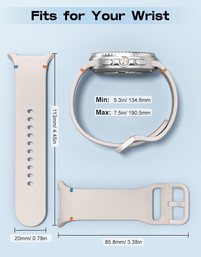 Detalle de MoKo Sport Strap for Samsung Galaxy Watch 8 (40mm/44mm) & Galaxy Watch 8 Classic (46mm) – Soft Silicone Replacement Band