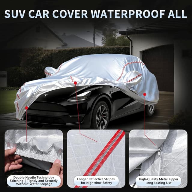 Detalle de Ngwytong Waterproof All-Weather Car Cover for Tesla Model Y (2020–2025) with 14-Point Fastening