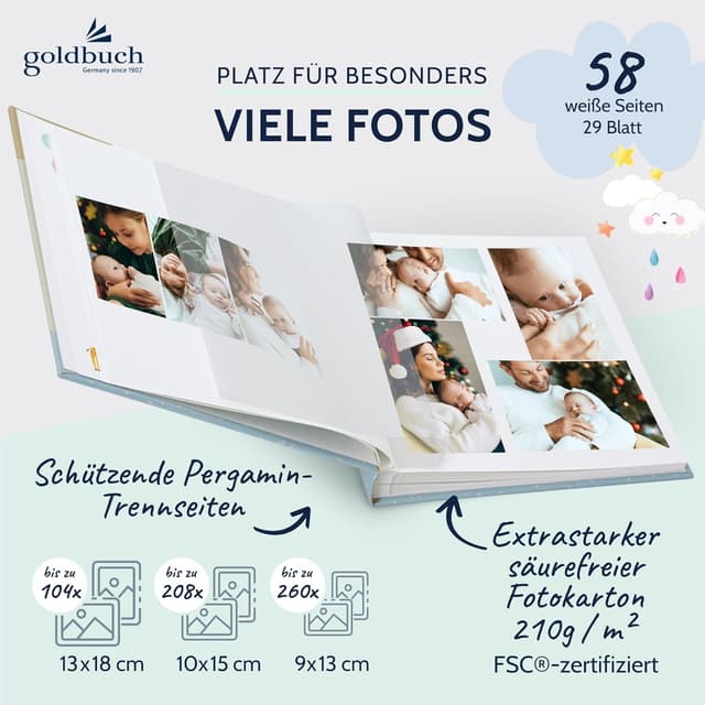 Detalle 2 de goldbuch 15 395 Babyalbum Blue Whale – Babybuch mit Wal-Motiv, 30 x 31 x 4 cm