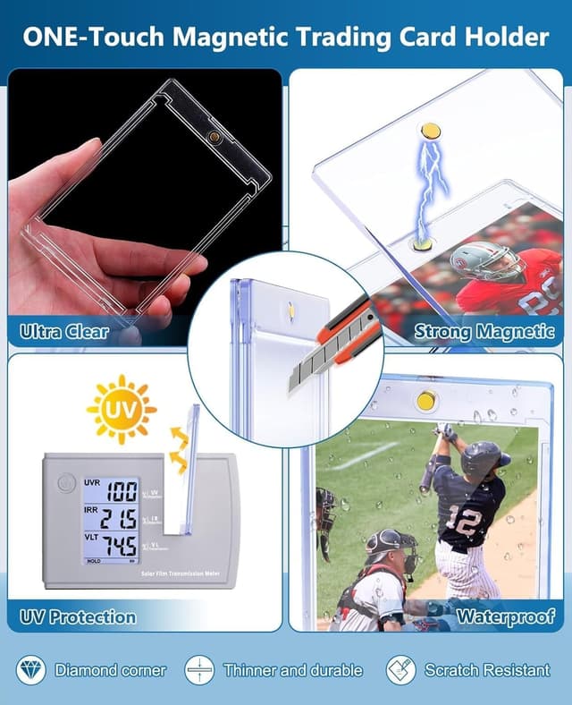 Detalle de YZtree 100ct Magnetic Trading Card Holders (35pt) One Touch Hard Case for Sports Cards