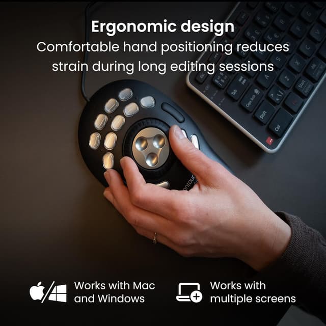 Detalle 1 de Contour ShuttlePRO v2 Controller multimediale con jog wheel e 15 pulsanti programmabili per Mac e PC (Nero)