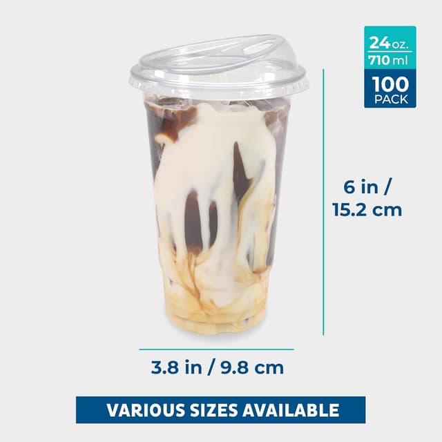 Detalle de Freshware 24 oz Clear Disposable Plastic Cups with Strawless Sip Lids (100 Pack)