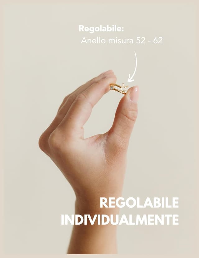 Detalle de GD GOOD.designs anello zodiacale in oro con zirconi, placcato 18K su acciaio 316L regolabile (mis. 52-60)