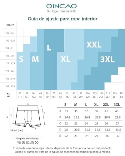 Detalle 2 de QINCAO calzoncillos hombre boxer pack de 6 (95% algodón y elastano) sin logo