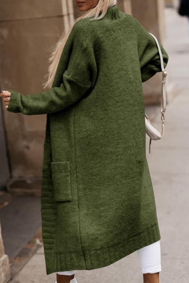 Detalle de Imily Bela Damen Strickjacke mit Taschen – langer Grobstrick Cardigan mit offener Front für Herbst & Winter