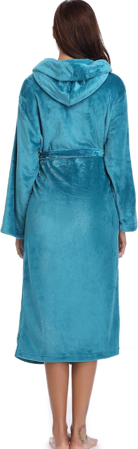 Detalle de Vlazom Robe de chambre polaire pour femme à capuche, peignoir en flanelle chaude et douce