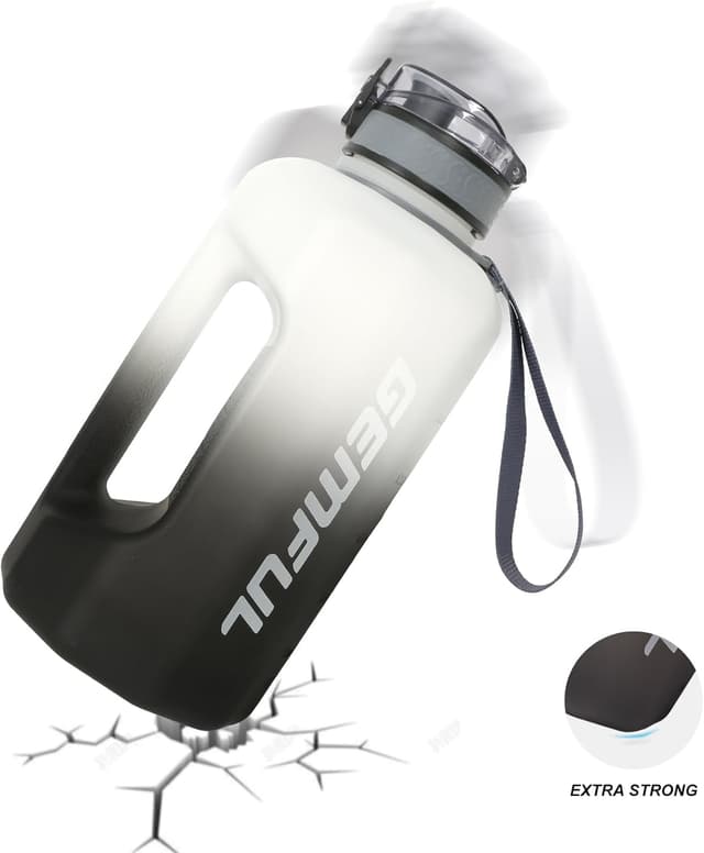 Detalle 2 de GEMFUL 2,2 l Sport-Wasserflasche mit Griff – BPA-frei, mit Zeitmarkierung (Schwarz/Weiß)