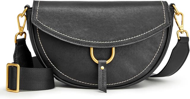 Detalle de S-ZONE top grain vegetable-tanned leather crossbody bag for women (small purse with adjustable wide strap)