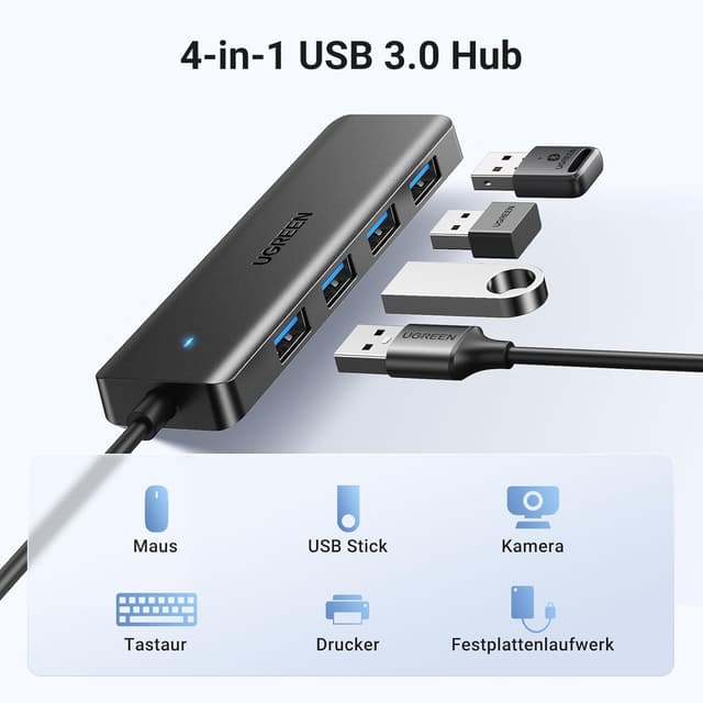 Detalle 2 de UGREEN USB 3.0 Hub 4 Ports 5Gbps