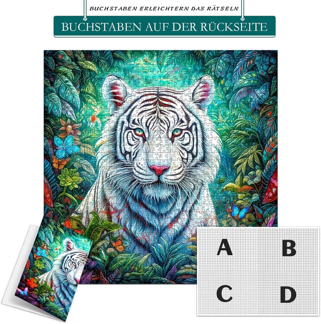 Detalle de HUADADA 1024-Teile Puzzle „Tiger & Blumen“ für Erwachsene (50 x 50 cm)