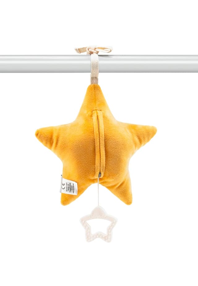 Detalle 2 de Spieluhr „Stern“ mittel ecru zum Anbinden – Einschlafhilfe mit aufziehbarem Spielwerk ab Geburt