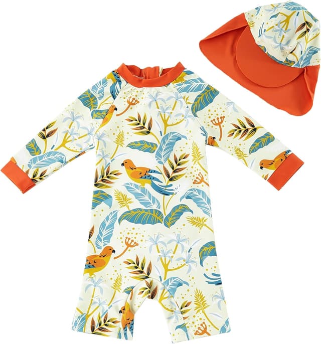 Detalle de upandfast Baby Jungen Badeanzug mit Sonnenhut UPF 50+ (einteilig, Reißverschluss) für mehr UV-Schutz